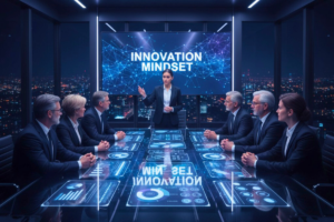 líderes experientes e inovação analisando gráficos de inovação e cultura organizacional