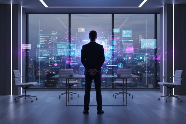 Líder executivo demonstrando como liderar com IA sem ser técnico