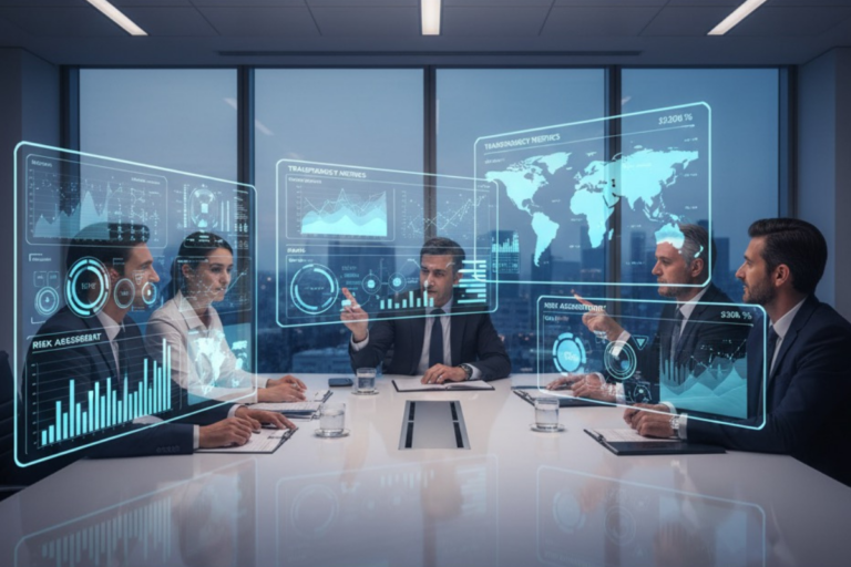 líderes avaliando práticas de ética corporativa em IA