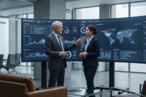 Cultura de IA intergeracional: liderança sênior e Geração Z colaborando em torno da tecnologia