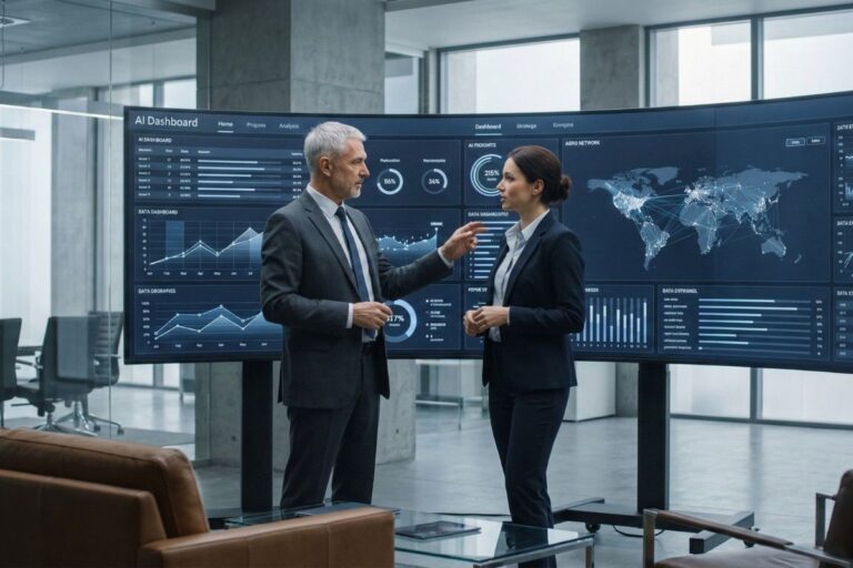 Cultura de IA intergeracional: liderança sênior e Geração Z colaborando em torno da tecnologia