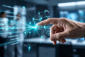 Supervisão humana na IA: líder monitorando decisões de inteligência artificial em ambiente corporativo